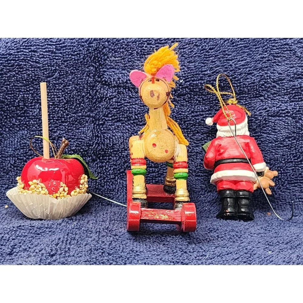 Rocking Horse Santa Caramel Apple Christmas Classic Ornaments Lot Of‎ 3